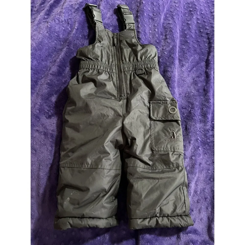 RUGGED BEAR One Piece Gray SKI BIB SNOW‎ PANTS Boy Girl Size 12m Adjustable EUC
